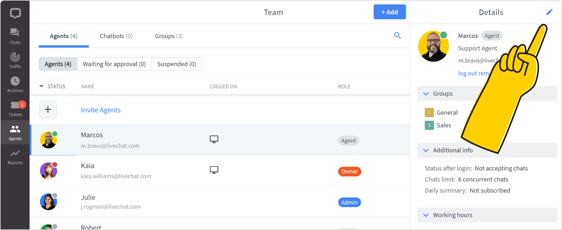 Agent profile in LiveChat app