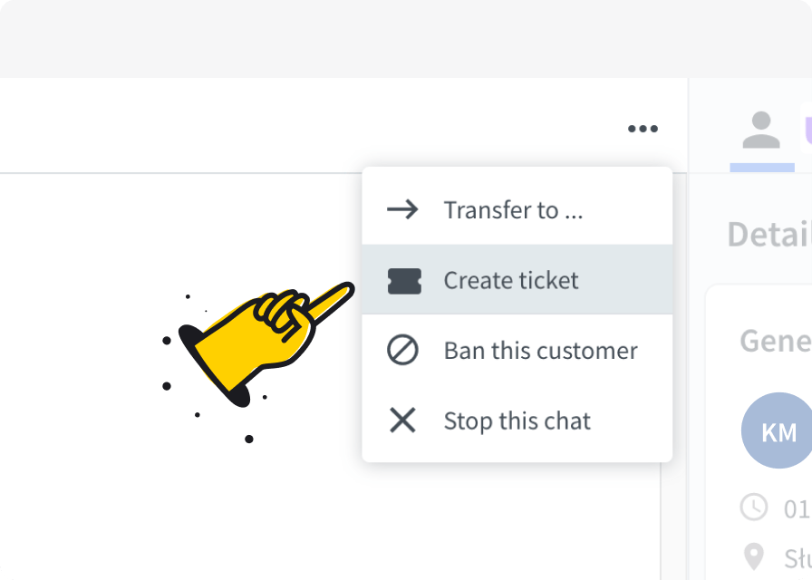 Creating ticket during the chat in LiveChat app