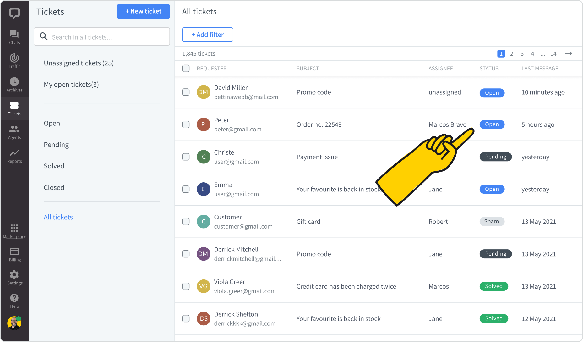 Tickets workflow in LiveChat app