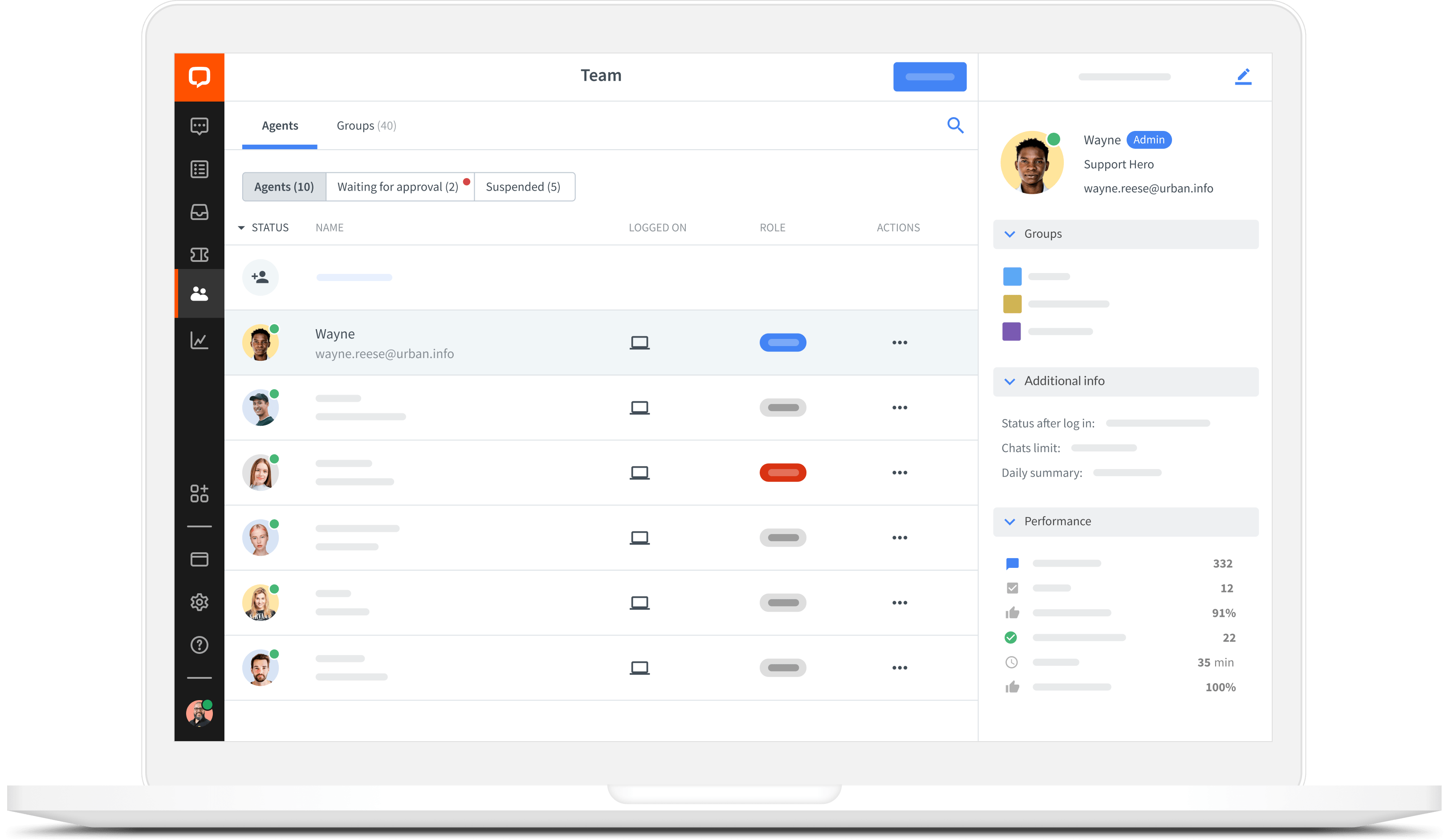 Team management in LiveChat app for Mac
