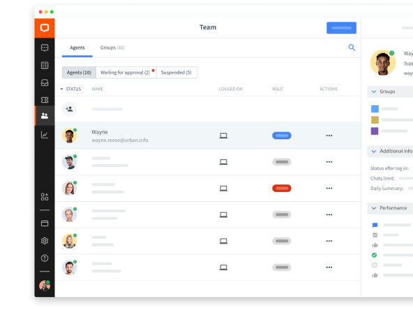 Team management in LiveChat web app