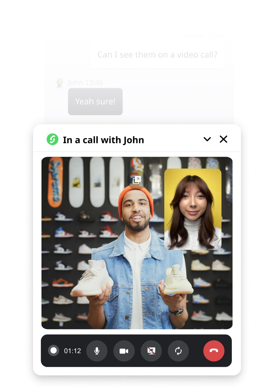 Sales agent showcases the shoes via video call.