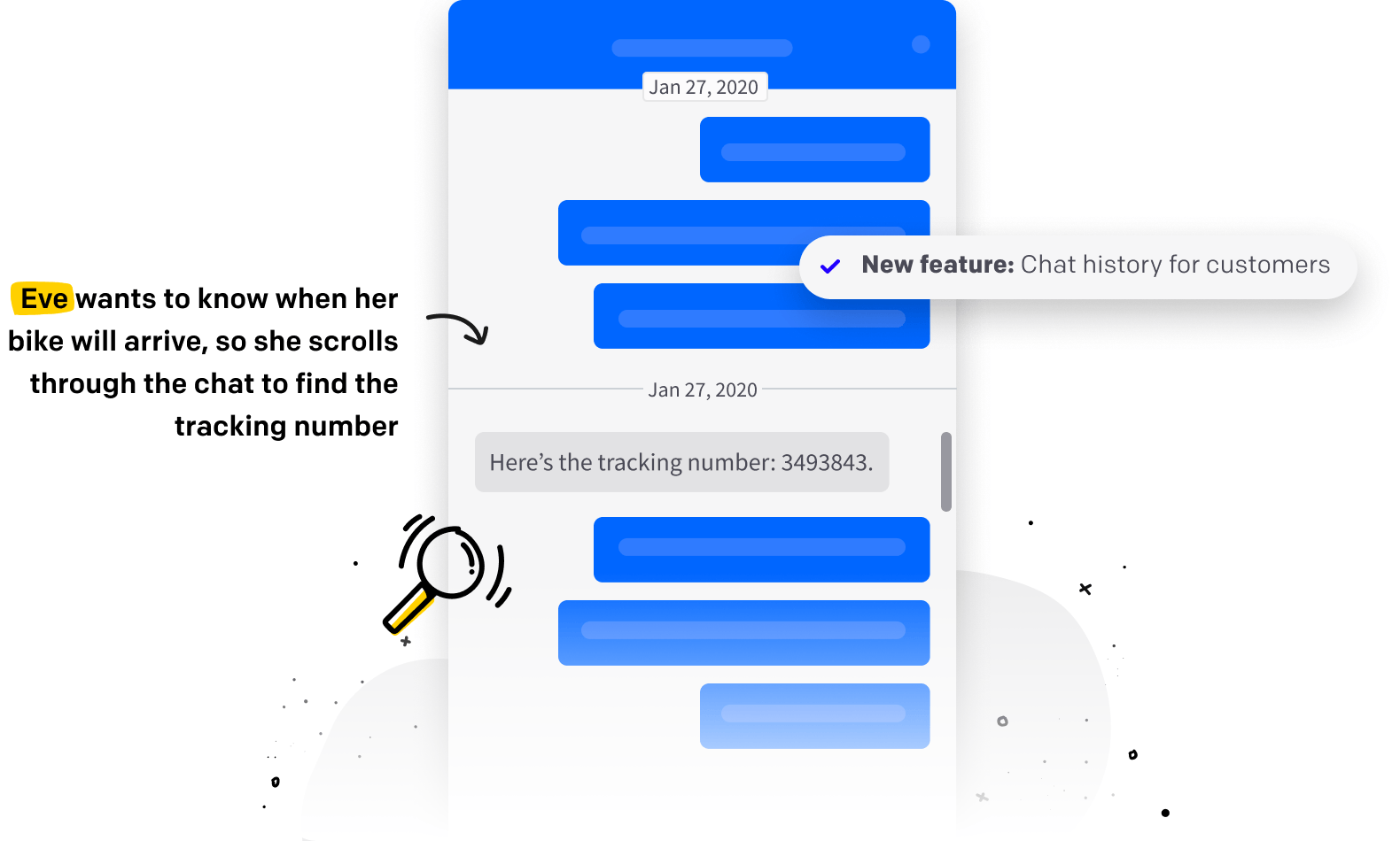 Screen showing Eve checks chat history