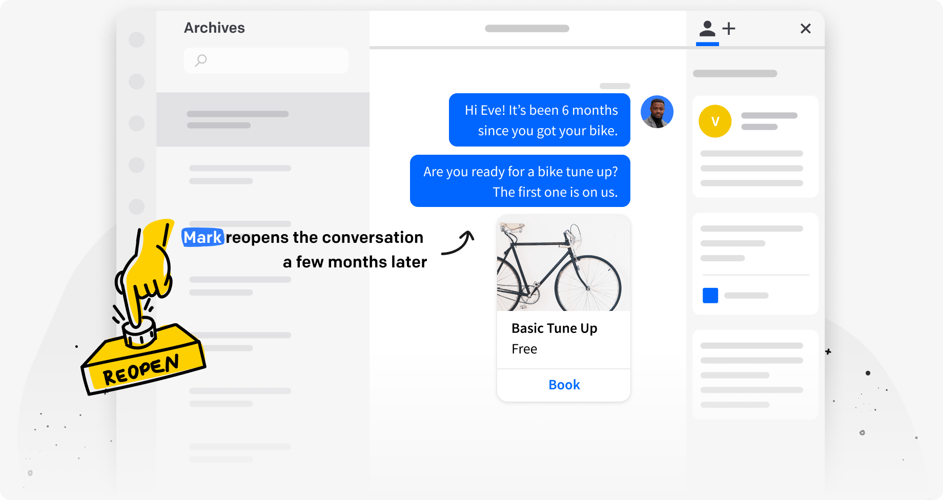 Screen showing Mark reopens the conversation a few months later